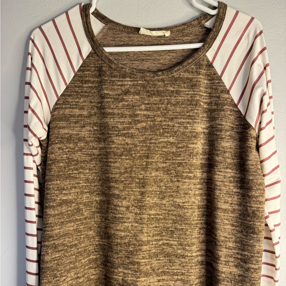 Modern Soul Cotton Long Sleeve Top, Brown Brindle Color, Size XL, Stretch